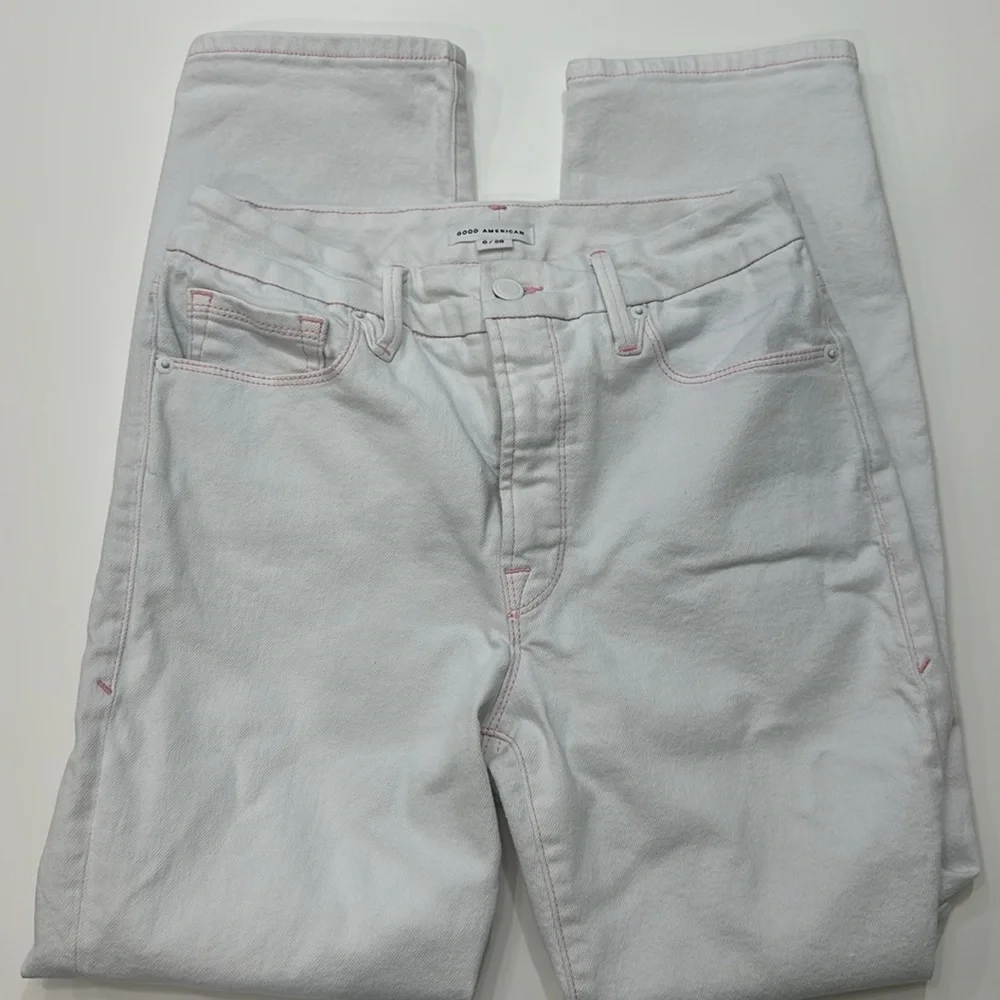 Good American Good Legs White w pink stitching Straight Jean Sz 6/28 Item# 3T - Picture 9 of 10
